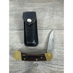 Buck 110 Folding Hunter Knife. 3-dot. (1980-81) USA. Original Leather Sheath